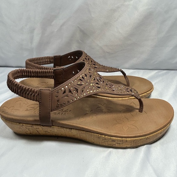 SKECHERS Womens Cork Wedge Thong Sandals Size 10 Brown Rhinestone Brie Dally - Picture 4 of 12